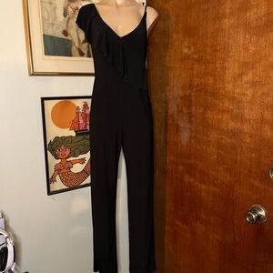 bebe Black Ruffled One-Shoulder Jumpsuit